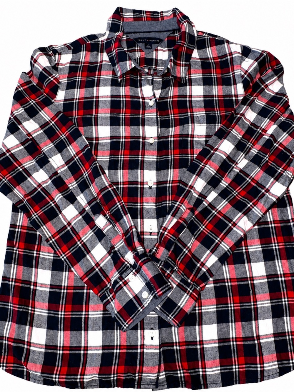 Tommy Hilfiger Red Navy White Plaid Button-Down Shirt